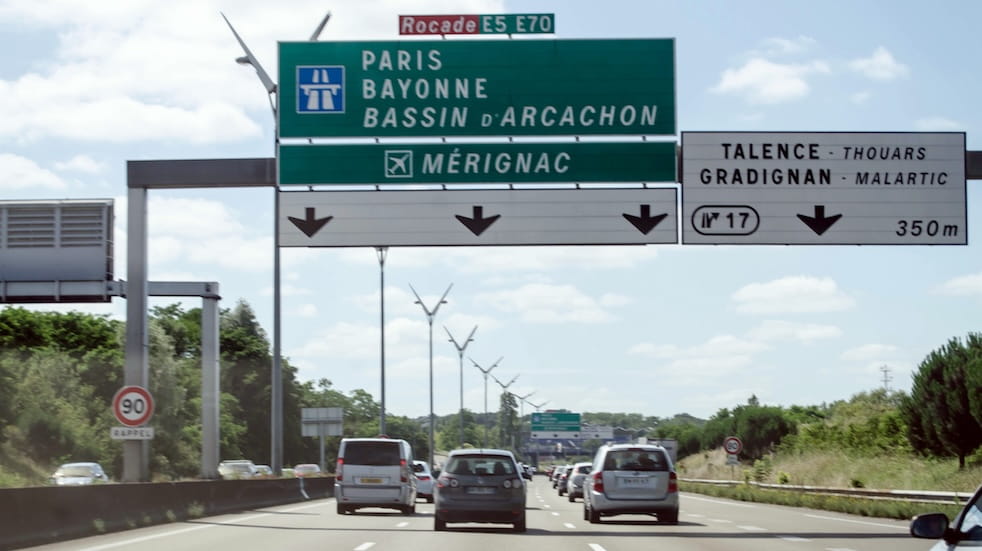 View out of windscreen of the A630 road in Bordeaux, France